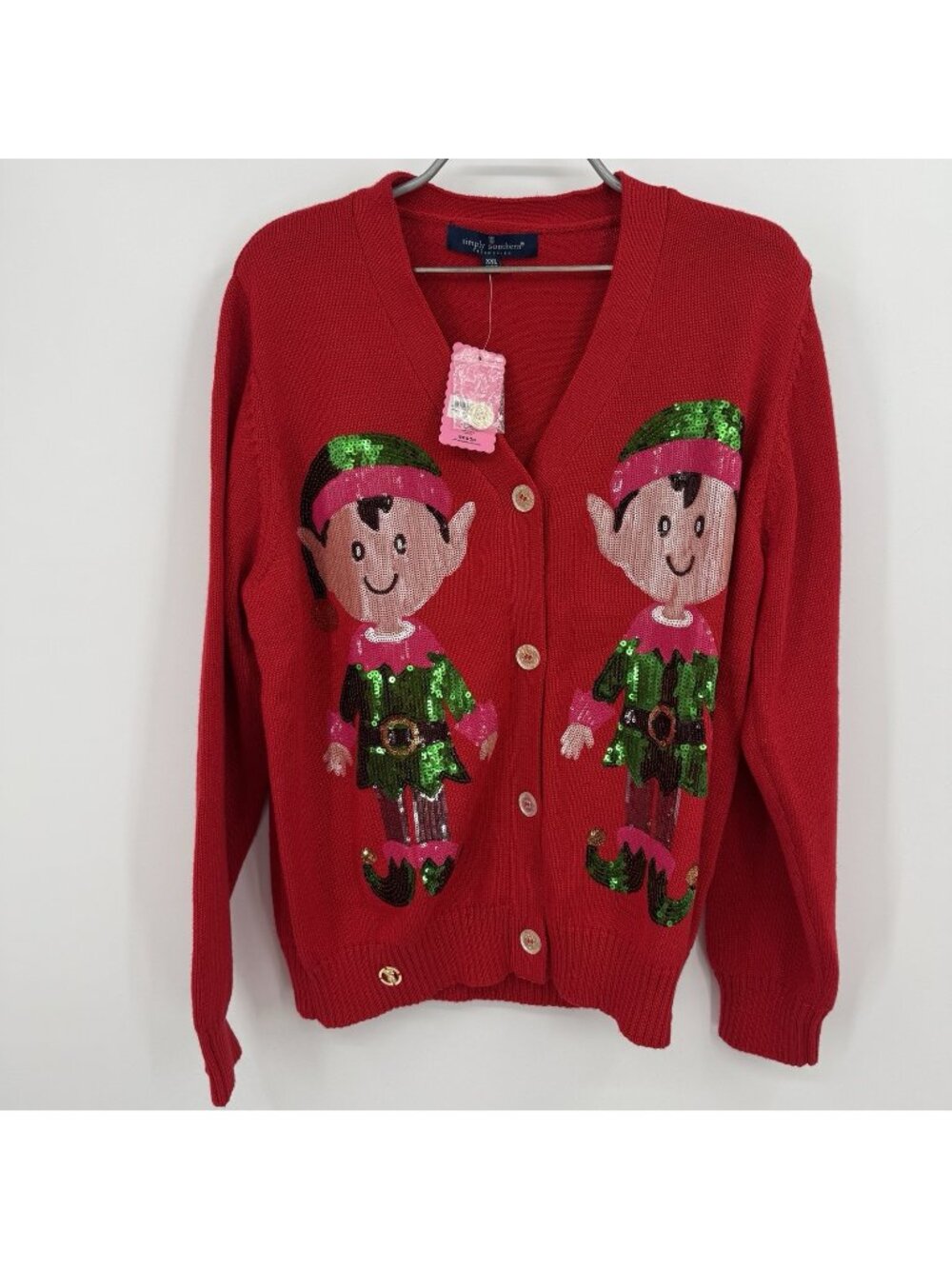 Simply Southern Red Sequin Elf Cardigan Sweater size XXL 2XL NEW Christmas